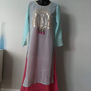 Turquoise Blue and Pink Color Kurta / Indian Dresses / Anarkali kurta
